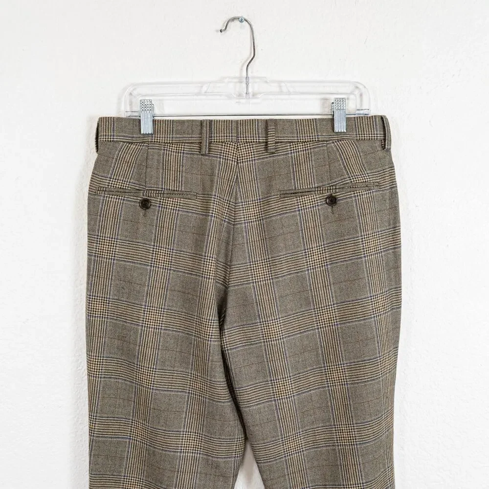 J.Crew Ludlow Slim Plaid Trouser Pants Tan brown Glen Plaid size 31